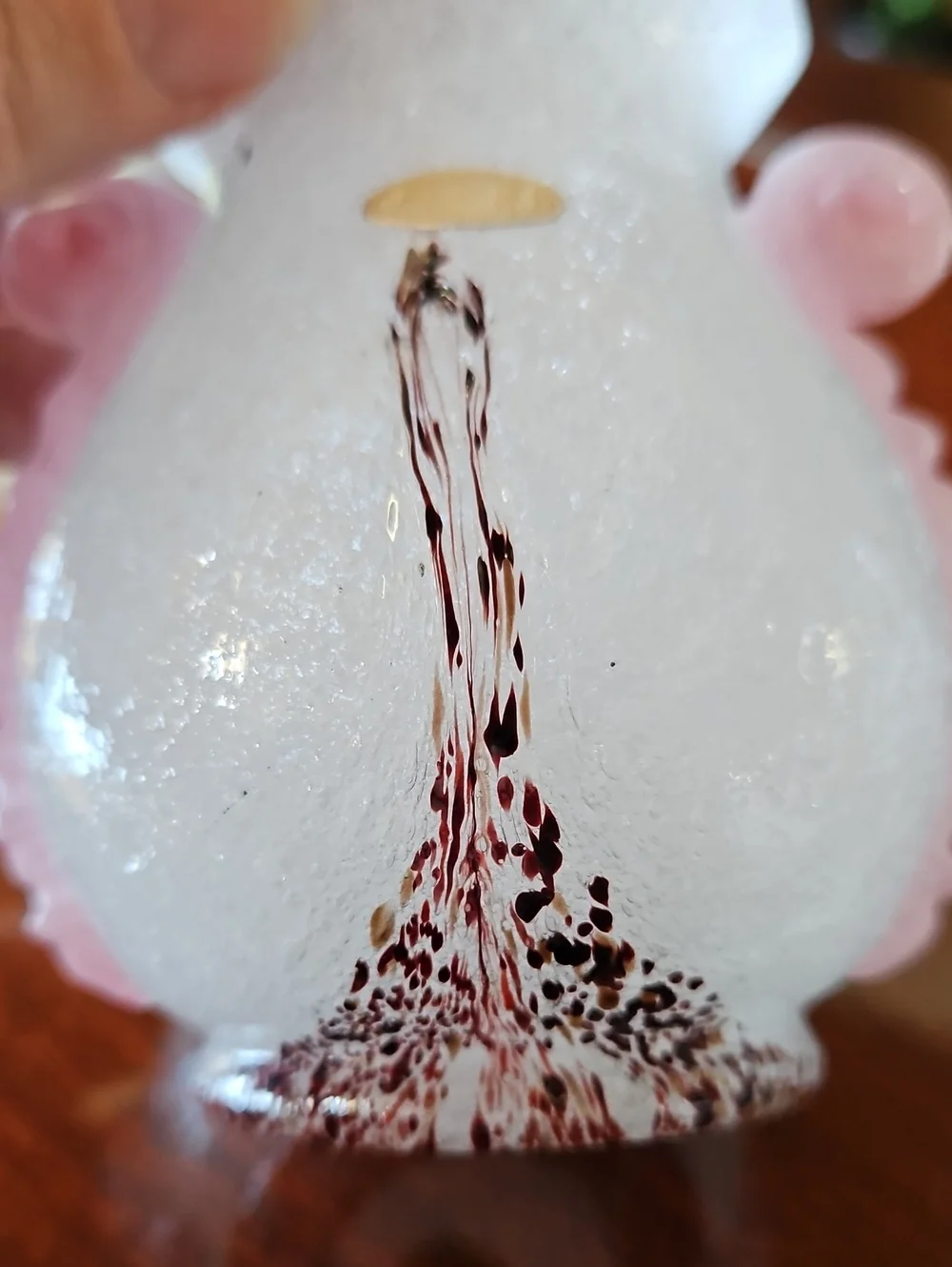 Rare 1940s Škrdlovice Czech Art Glass Pink Scroll Oxblood Vase Emanuel Beránek
